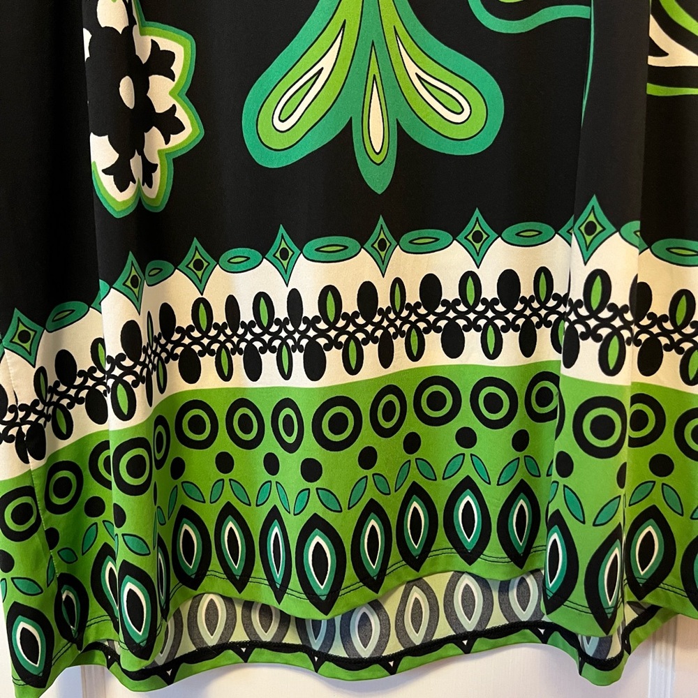 INC International Concepts Green Black Retro Dress 1X Scoop Neck 3/4 Sleeve - Picture 2 of 10